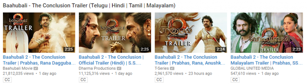baahubali 2 the conclusion trailer view count break india youtube video record